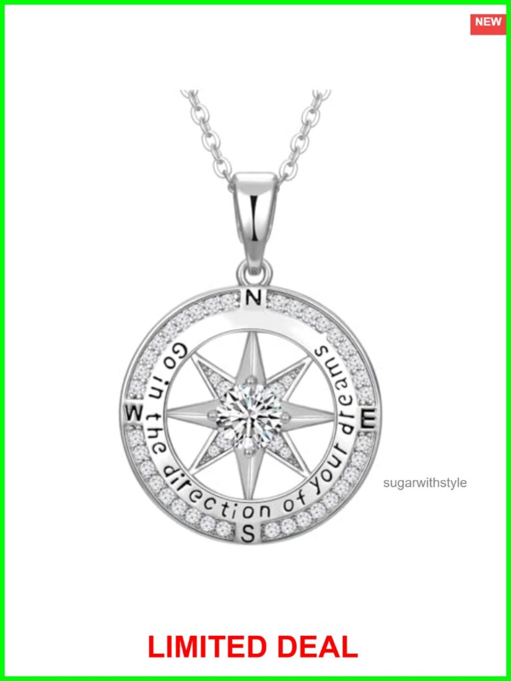 Graduation Compass Necklace 18k Gold Filled 925 Sterling Silver